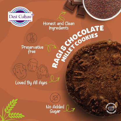 Desi Culture Ragi & Chocolate Cookies | Millet-Based | No Maida | Jaggery Sweetened | Gluten-Free | Healthy Snacks for Kids & Adults | 200g